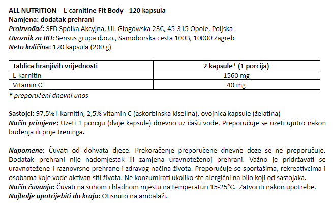 L-carnitine Fit Body - 120 kapsula