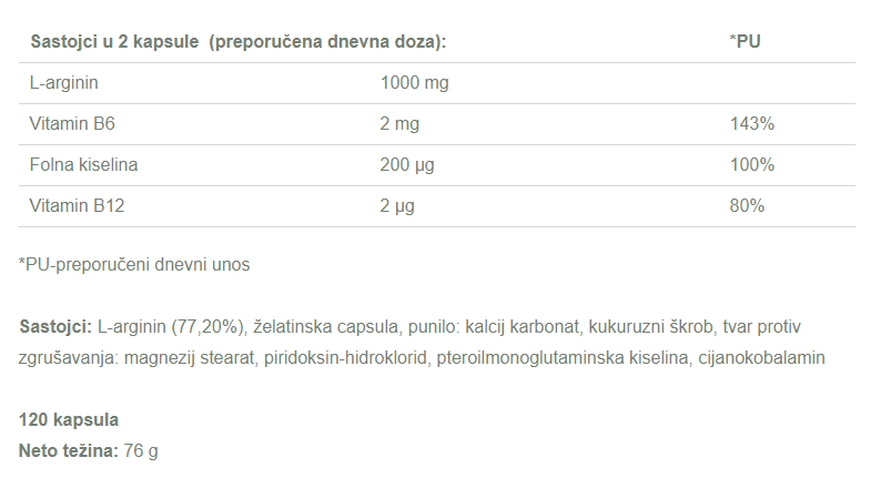 Arginin - 120 kapsula