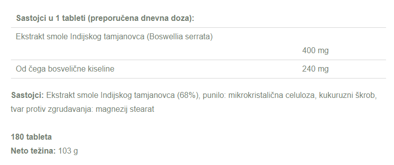 Boswellia - 180 tableta