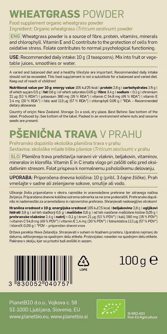 Bio Pšenična trava u prahu - 100 g