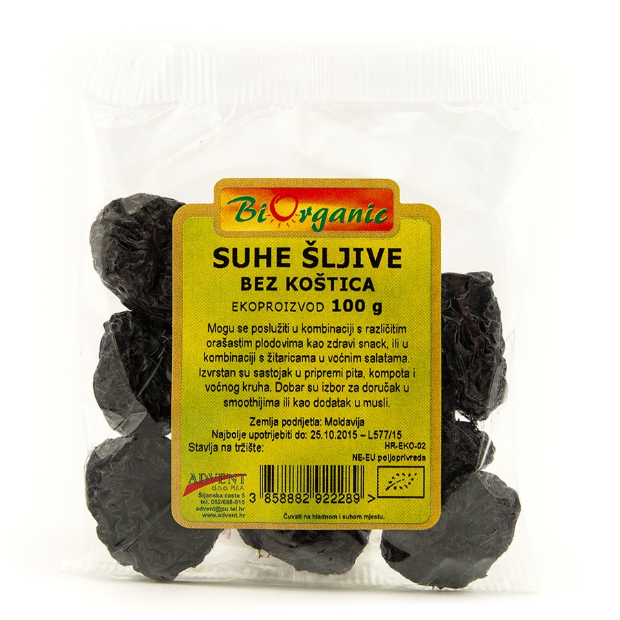 Bio Suhe šljive bez koštica - 100 g