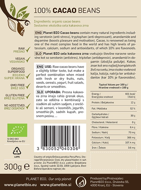 Bio Cijela kakao zrna - 300 g